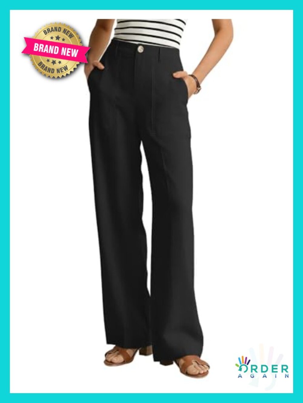 Linen Wide Leg Pants Comfy Elastic Waist Casual Work Trousers